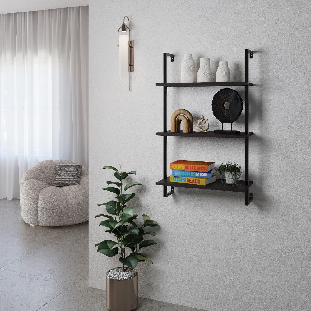 Clancy 40.55" Classic Industrial 3-Shelf Wood Wall-Mounted Open Ladder Bookcase with Metal Frame