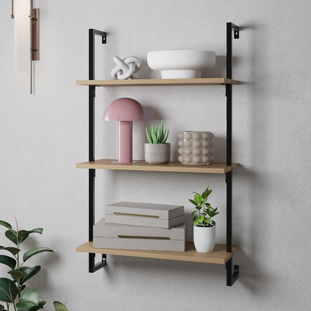 Clancy 40.55" Classic Industrial 3-Shelf Wood Wall-Mounted Open Ladder Bookcase with Metal Frame