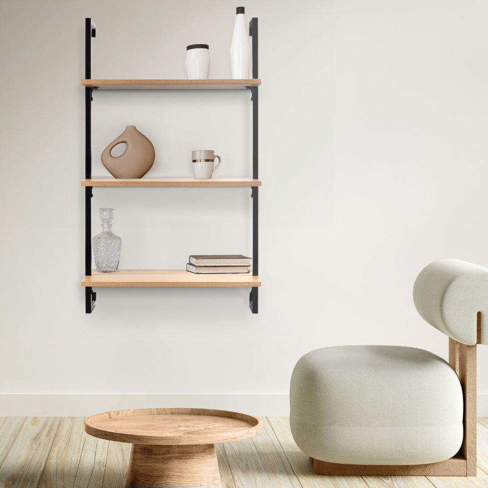 Clancy 40.55" Classic Industrial 3-Shelf Wood Wall-Mounted Open Ladder Bookcase with Metal Frame