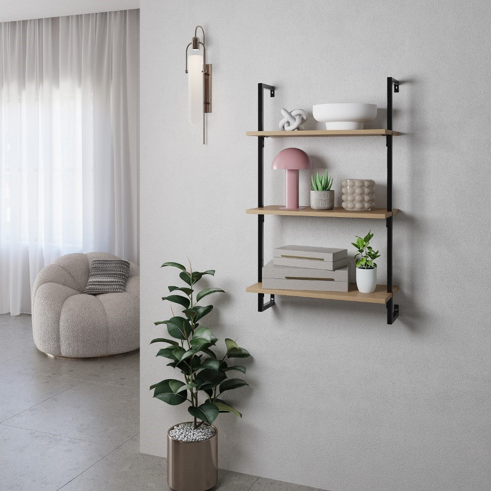 Clancy 40.55" Classic Industrial 3-Shelf Wood Wall-Mounted Open Ladder Bookcase with Metal Frame