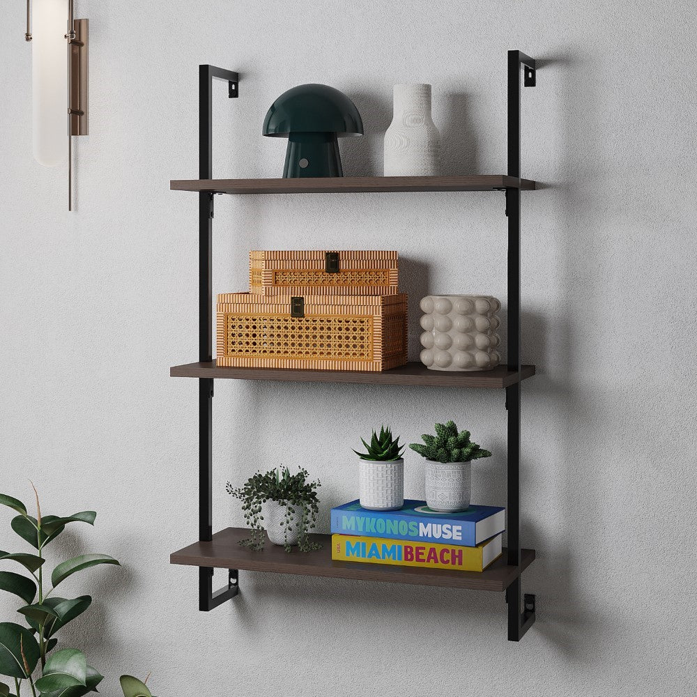 Clancy 40.55" Classic Industrial 3-Shelf Wood Wall-Mounted Open Ladder Bookcase with Metal Frame
