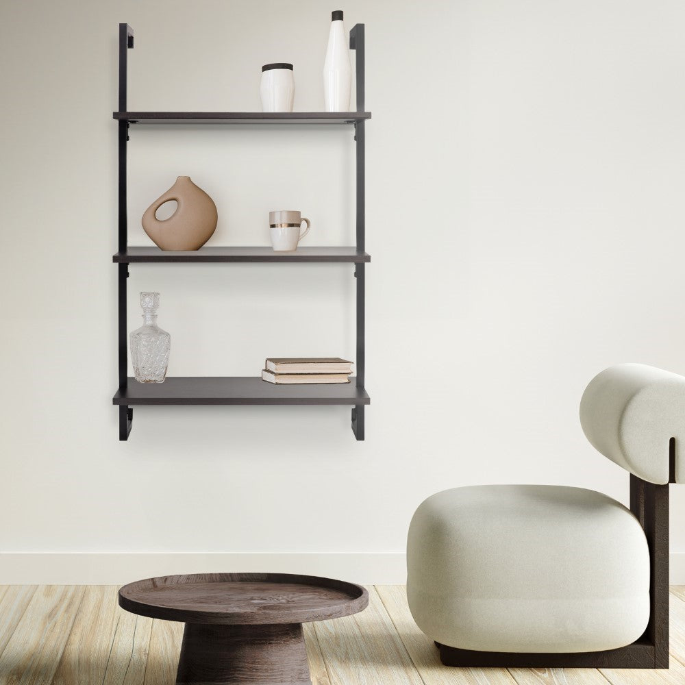 Clancy 40.55" Classic Industrial 3-Shelf Wood Wall-Mounted Open Ladder Bookcase with Metal Frame