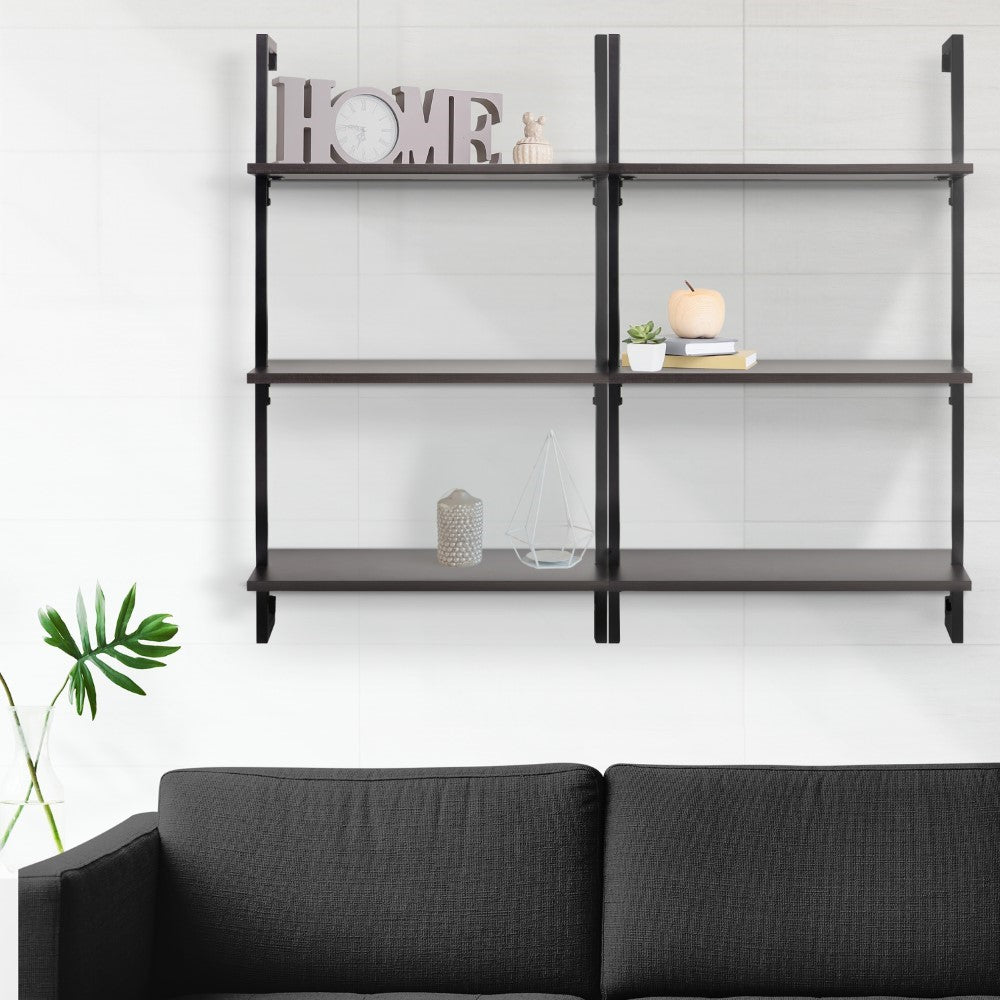 Clancy 40.55" Classic Industrial 3-Shelf Wood Wall-Mounted Open Ladder Bookcase with Metal Frame