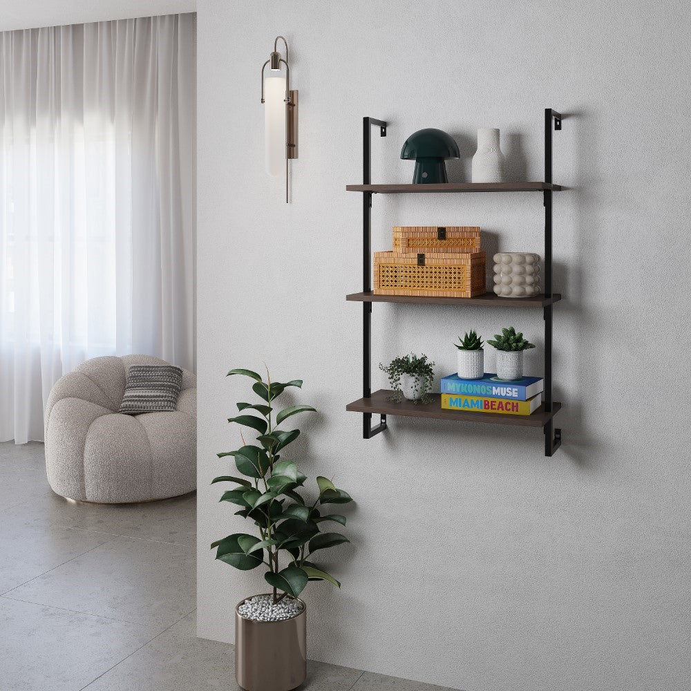 Clancy 40.55" Classic Industrial 3-Shelf Wood Wall-Mounted Open Ladder Bookcase with Metal Frame