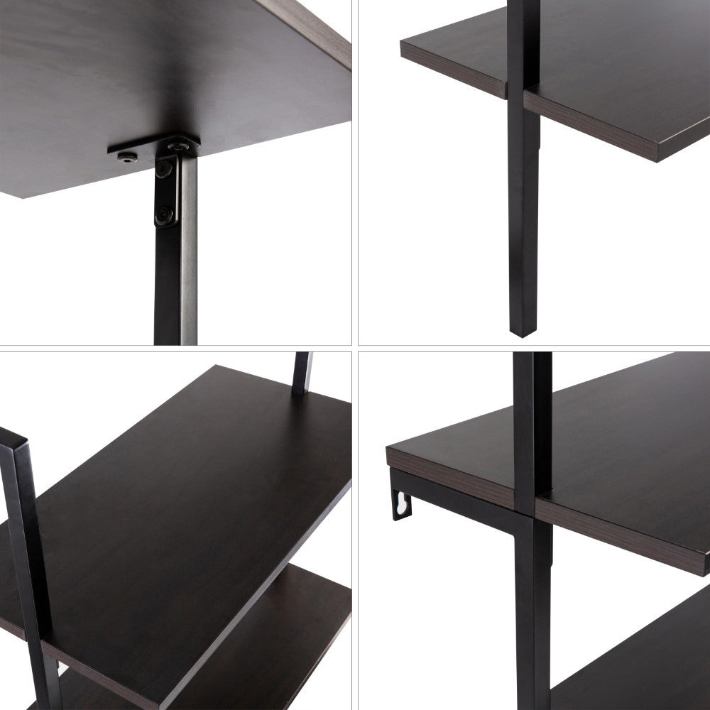 Aarushi 72.05" Classic Industrial 5-Shelf Wood Wall-Mounted Open Ladder Bookcase with Metal Frame