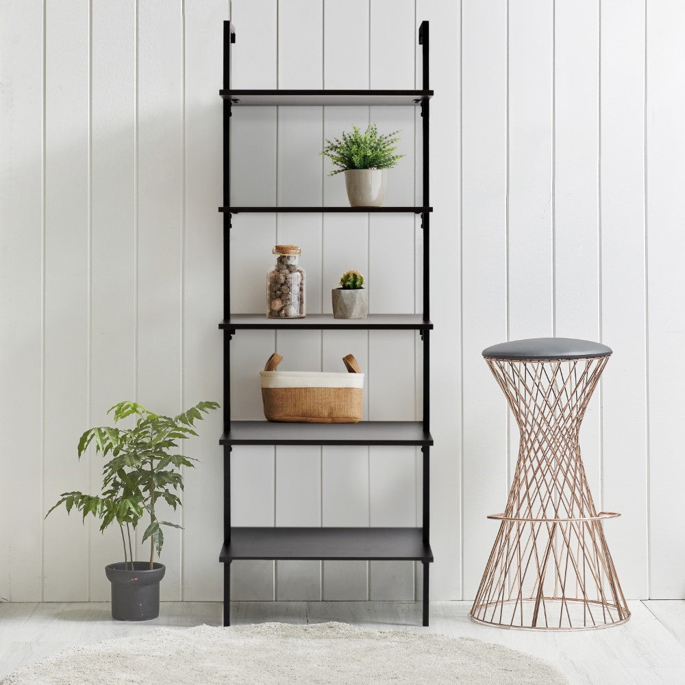 Aarushi 72.05" Classic Industrial 5-Shelf Wood Wall-Mounted Open Ladder Bookcase with Metal Frame
