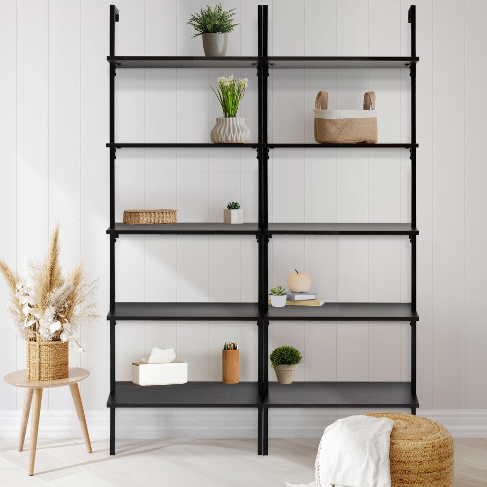Aarushi 72.05" Classic Industrial 5-Shelf Wood Wall-Mounted Open Ladder Bookcase with Metal Frame