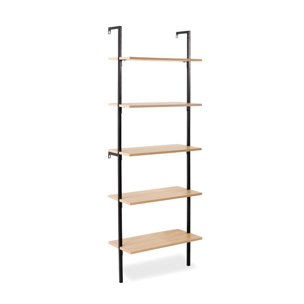 Aarushi 72.05" Classic Industrial 5-Shelf Wood Wall-Mounted Open Ladder Bookcase with Metal Frame