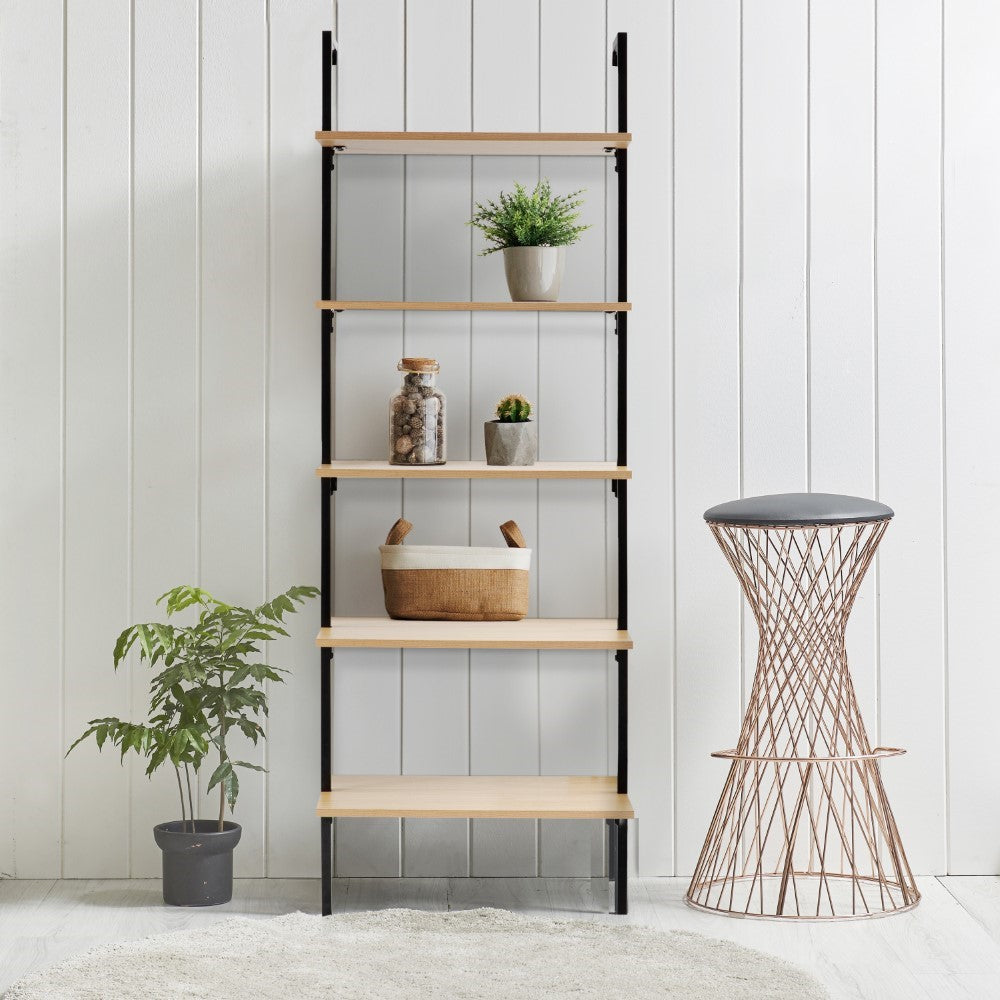 Aarushi 72.05" Classic Industrial 5-Shelf Wood Wall-Mounted Open Ladder Bookcase with Metal Frame