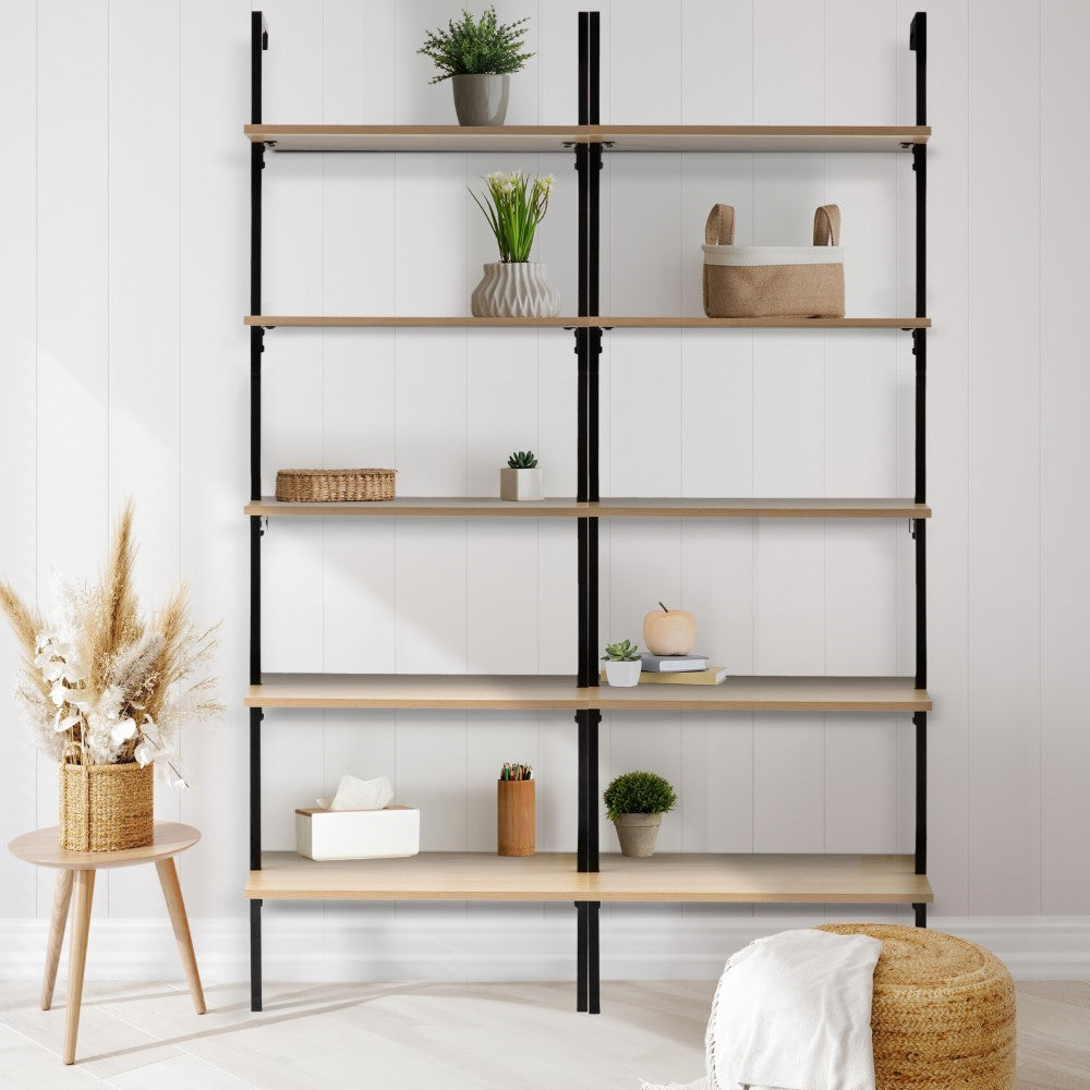 Aarushi 72.05" Classic Industrial 5-Shelf Wood Wall-Mounted Open Ladder Bookcase with Metal Frame