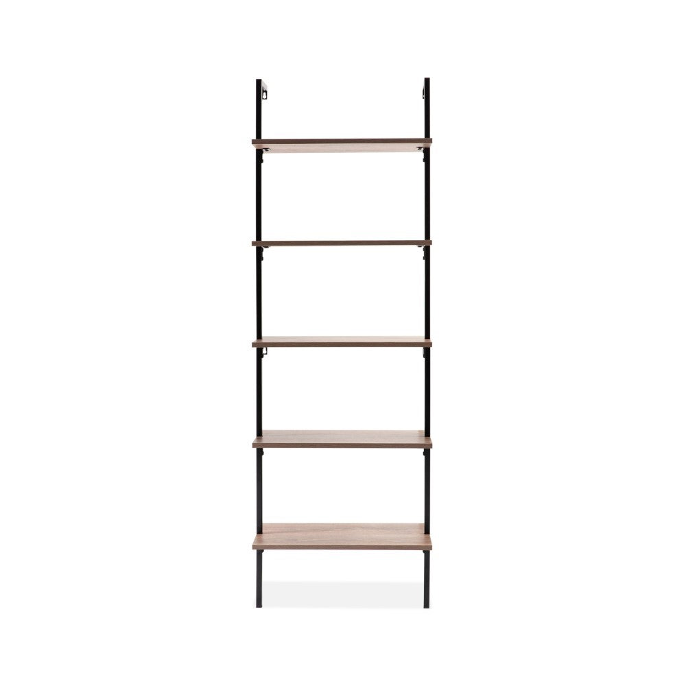 Aarushi 72.05" Classic Industrial 5-Shelf Wood Wall-Mounted Open Ladder Bookcase with Metal Frame