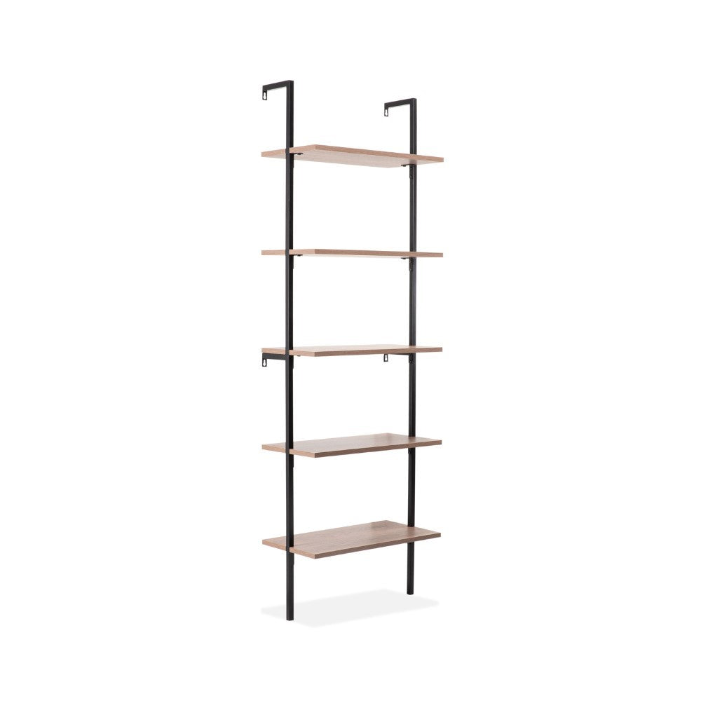 Aarushi 72.05" Classic Industrial 5-Shelf Wood Wall-Mounted Open Ladder Bookcase with Metal Frame