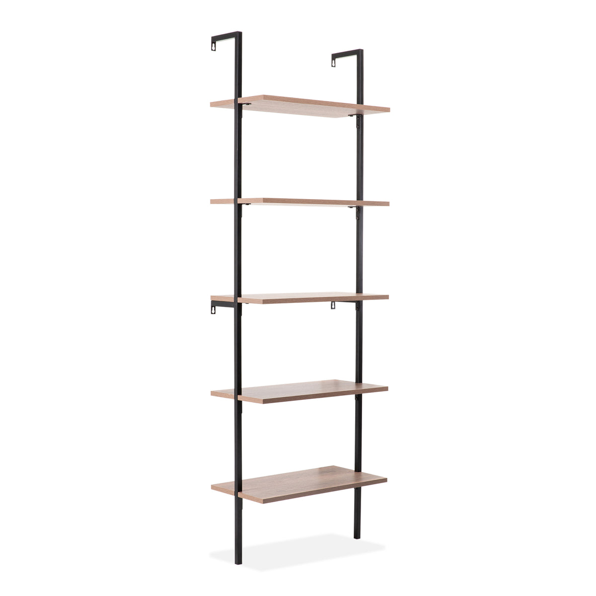 Aarushi 72.05" Classic Industrial 5-Shelf Wood Wall-Mounted Open Ladder Bookcase with Metal Frame