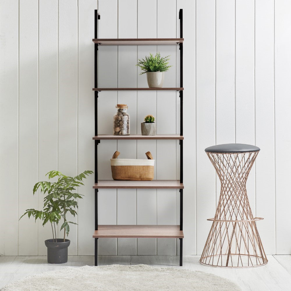 Aarushi 72.05" Classic Industrial 5-Shelf Wood Wall-Mounted Open Ladder Bookcase with Metal Frame