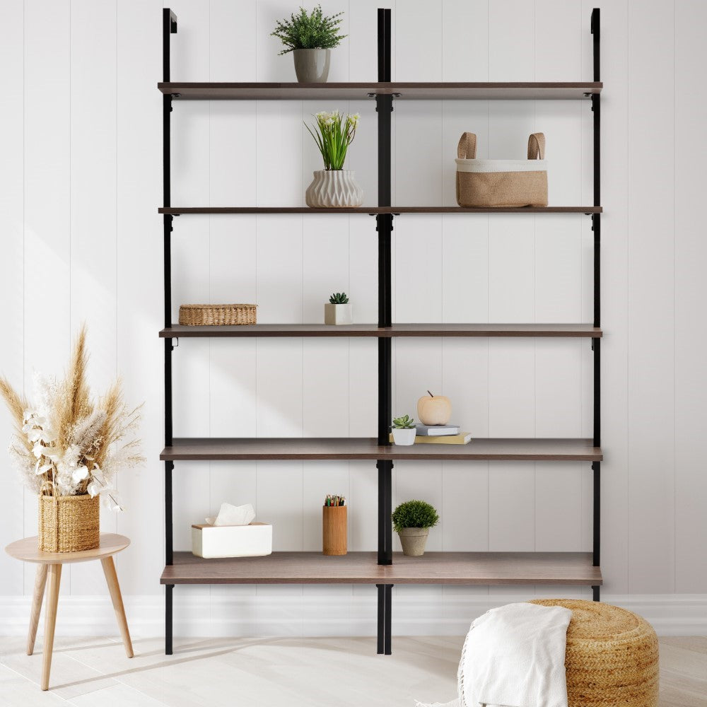 Aarushi 72.05" Classic Industrial 5-Shelf Wood Wall-Mounted Open Ladder Bookcase with Metal Frame