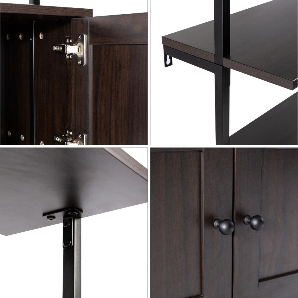 Orianna 72.05" MidCentury Industrial 4-Shelf Wood Wall-Mounted Open Ladder Bookcase with Cabinet and Metal Frame