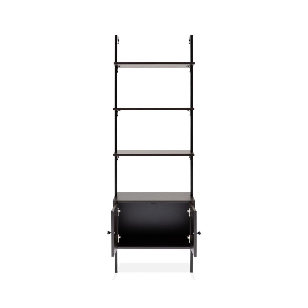 Orianna 72.05" MidCentury Industrial 4-Shelf Wood Wall-Mounted Open Ladder Bookcase with Cabinet and Metal Frame