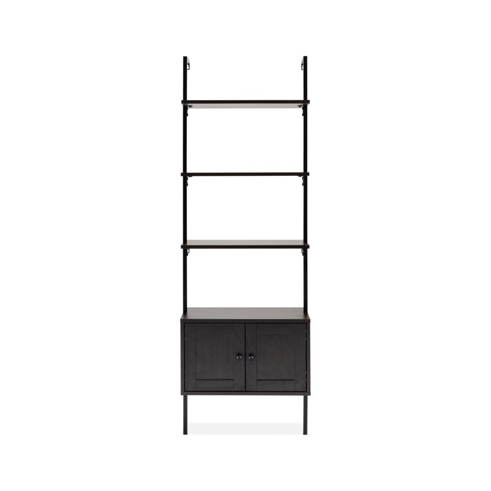 Orianna 72.05" MidCentury Industrial 4-Shelf Wood Wall-Mounted Open Ladder Bookcase with Cabinet and Metal Frame