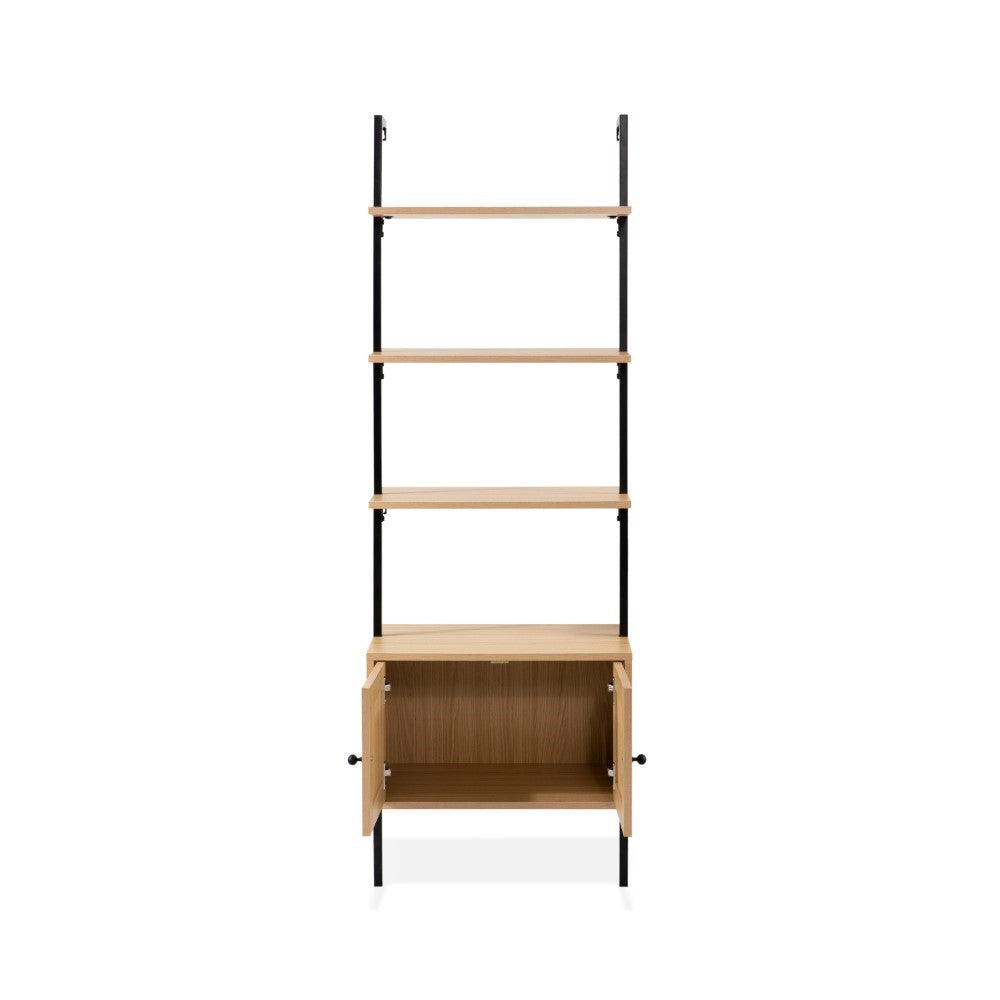 Orianna 72.05" MidCentury Industrial 4-Shelf Wood Wall-Mounted Open Ladder Bookcase with Cabinet and Metal Frame