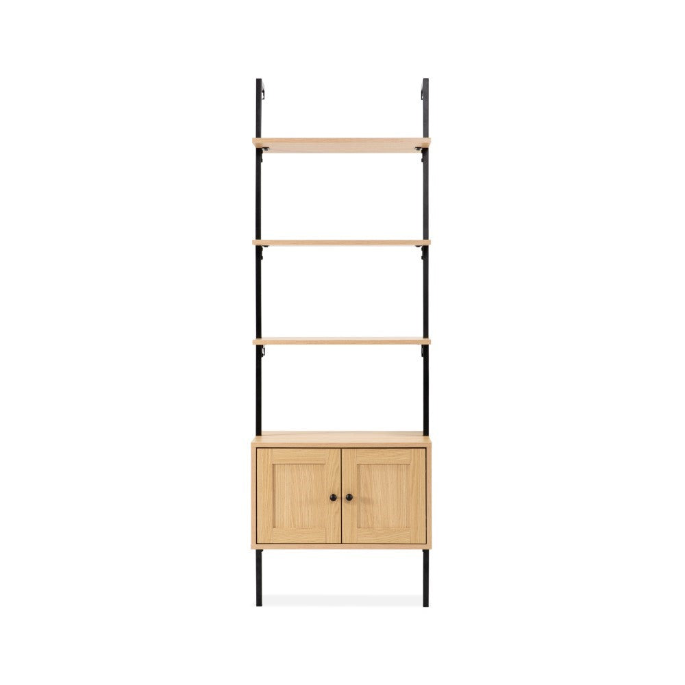 Orianna 72.05" MidCentury Industrial 4-Shelf Wood Wall-Mounted Open Ladder Bookcase with Cabinet and Metal Frame