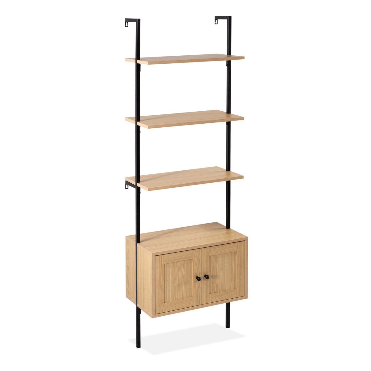 Orianna 72.05" MidCentury Industrial 4-Shelf Wood Wall-Mounted Open Ladder Bookcase with Cabinet and Metal Frame