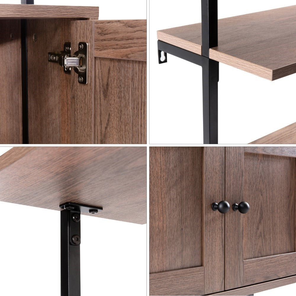 Orianna 72.05" MidCentury Industrial 4-Shelf Wood Wall-Mounted Open Ladder Bookcase with Cabinet and Metal Frame