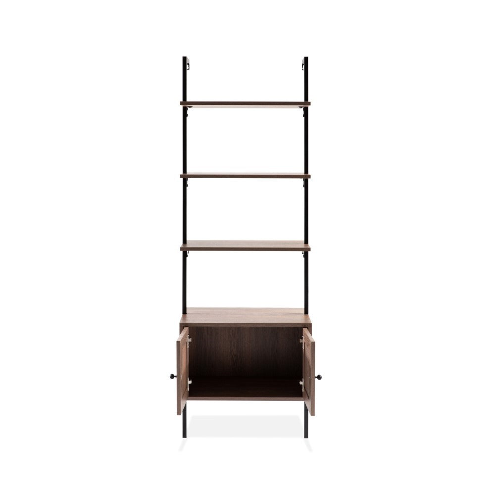 Orianna 72.05" MidCentury Industrial 4-Shelf Wood Wall-Mounted Open Ladder Bookcase with Cabinet and Metal Frame