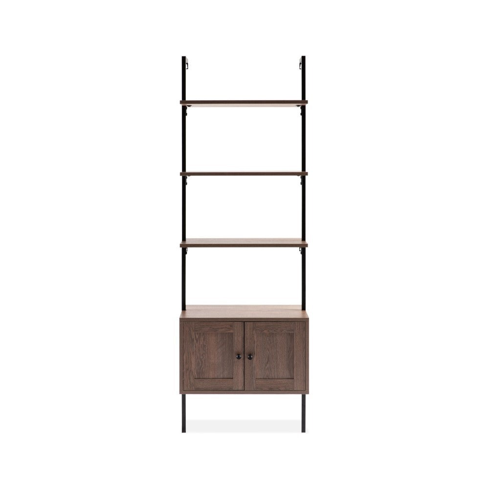 Orianna 72.05" MidCentury Industrial 4-Shelf Wood Wall-Mounted Open Ladder Bookcase with Cabinet and Metal Frame