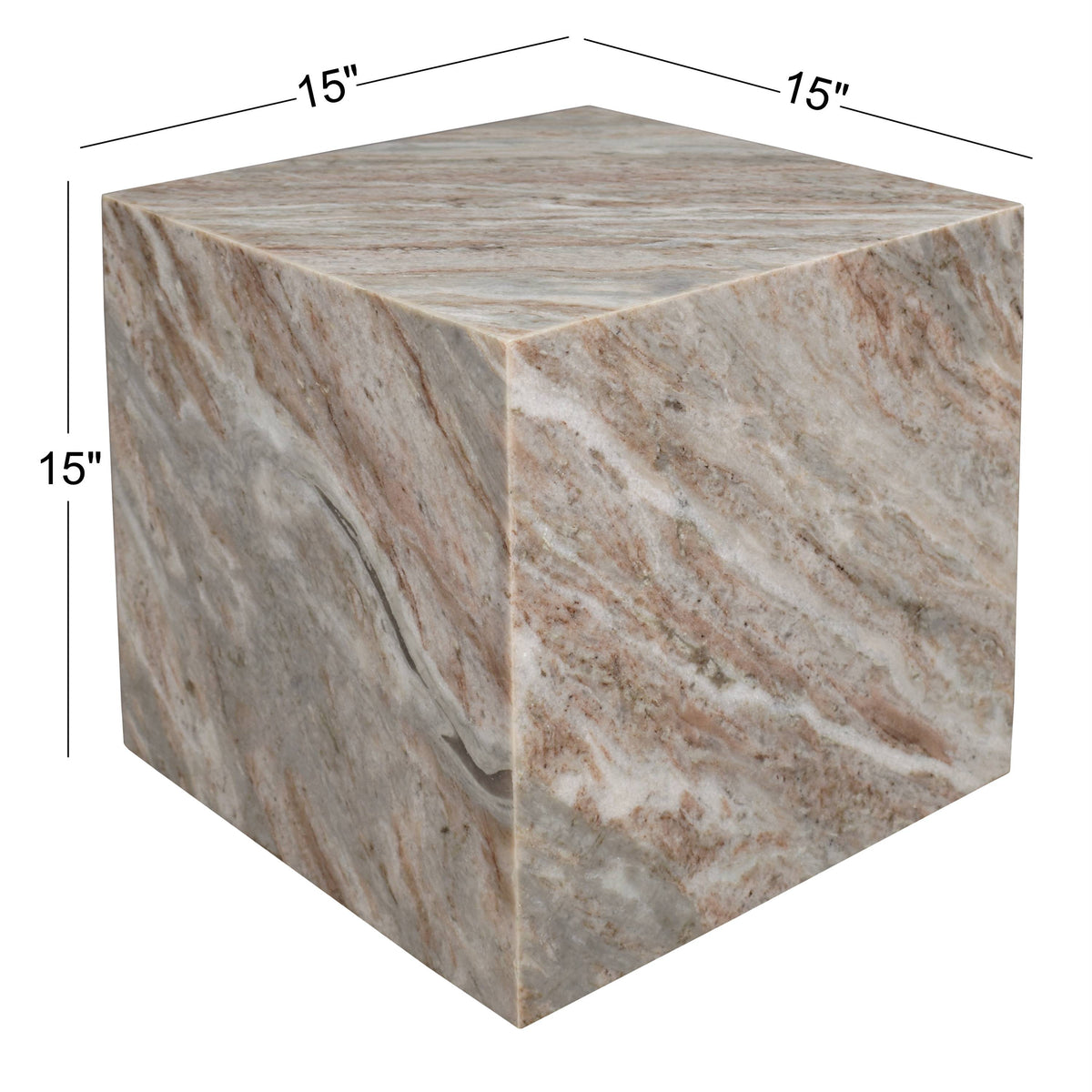 Erosia 15" Contemporary Natural Marble Handmade Cube End Table