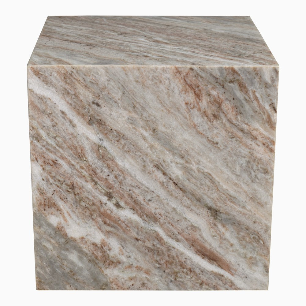 Erosia 15" Contemporary Natural Marble Handmade Cube End Table