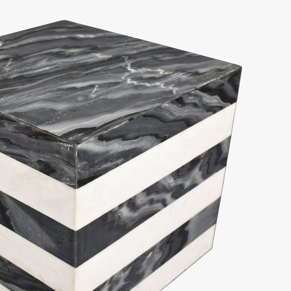 Erosia 15" Contemporary Natural Marble Handmade Cube End Table