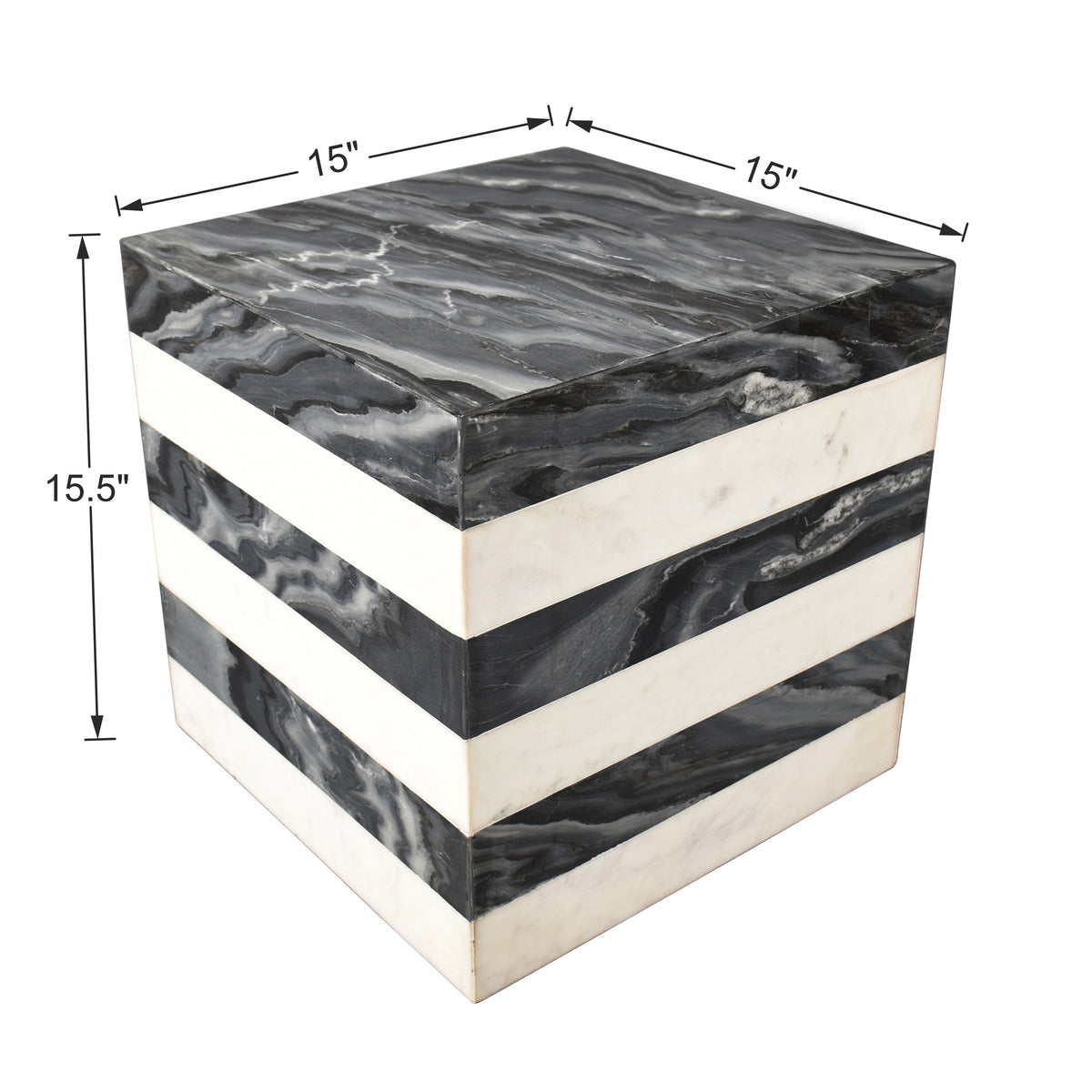 Erosia 15" Contemporary Natural Marble Handmade Cube End Table