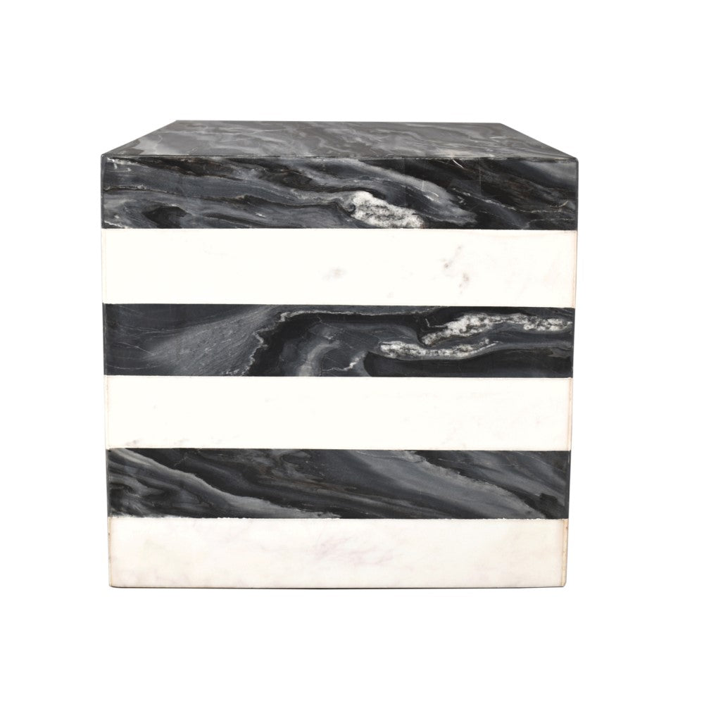 Erosia 15" Contemporary Natural Marble Handmade Cube End Table