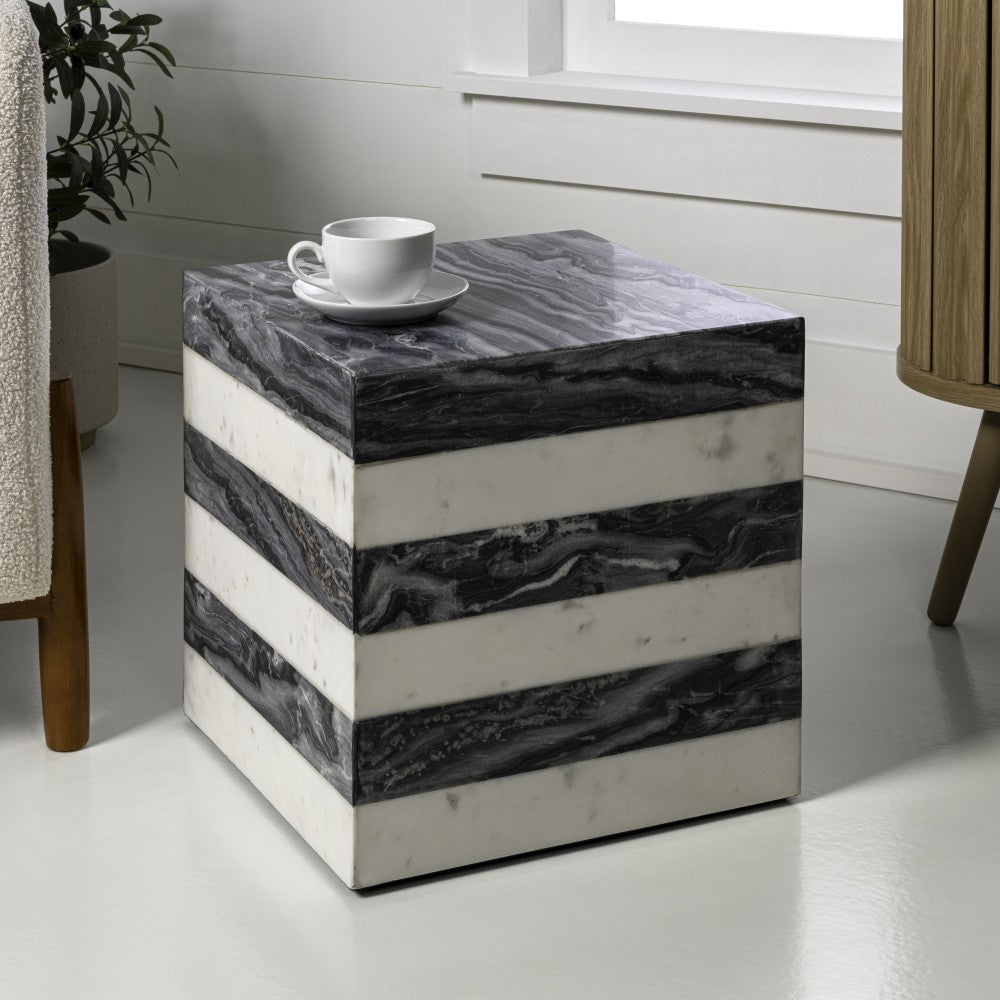Erosia 15" Contemporary Natural Marble Handmade Cube End Table