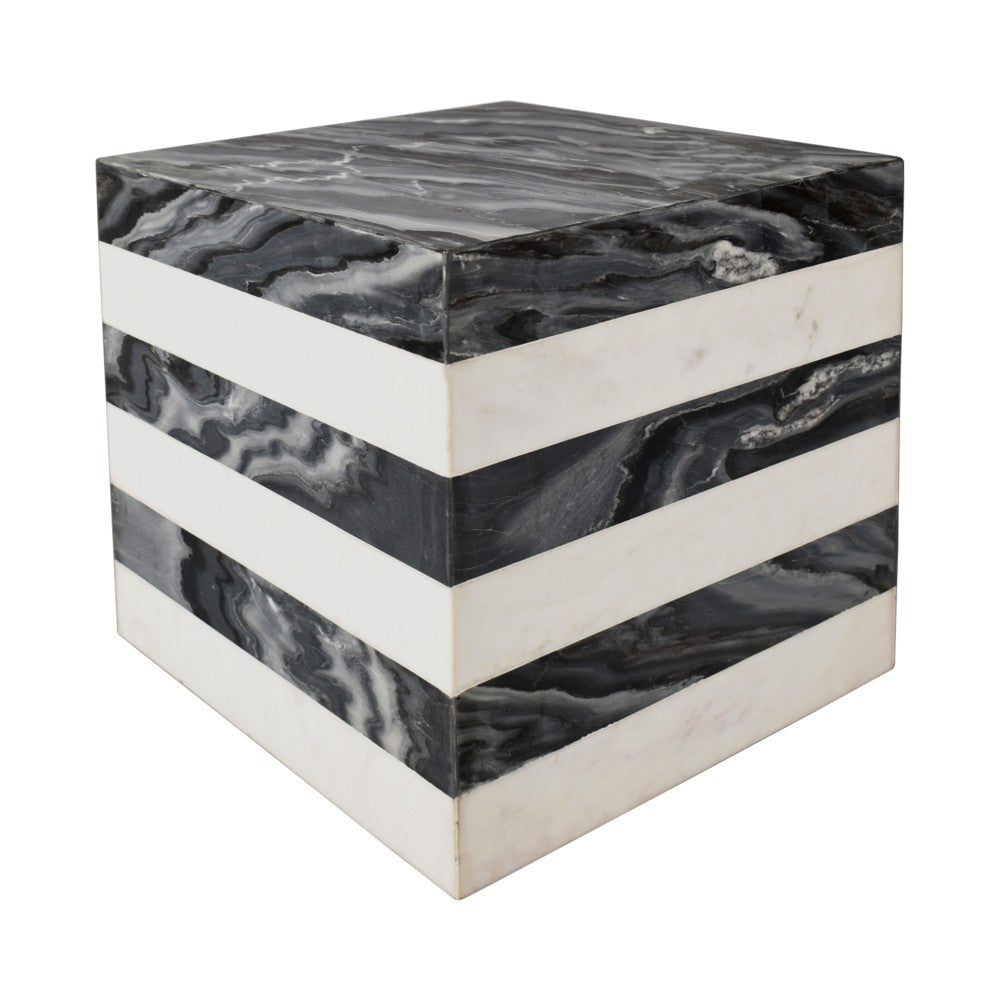 Erosia 15" Contemporary Natural Marble Handmade Cube End Table