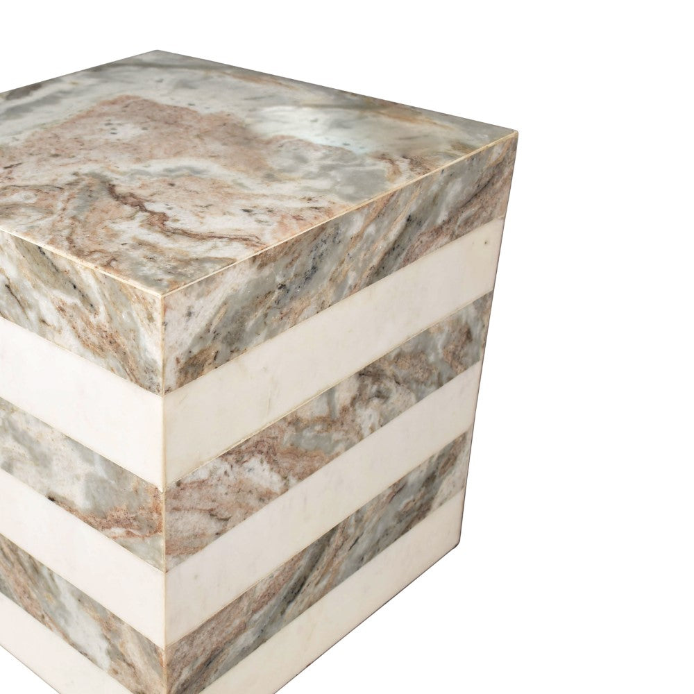 Erosia 15" Contemporary Natural Marble Handmade Cube End Table