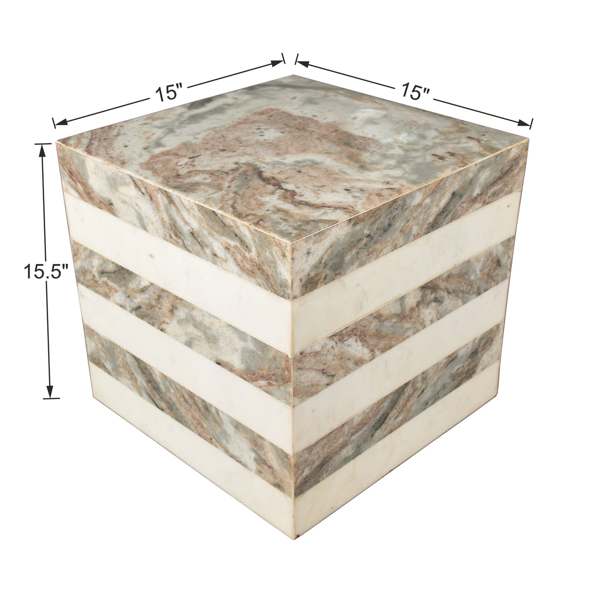Erosia 15" Contemporary Natural Marble Handmade Cube End Table