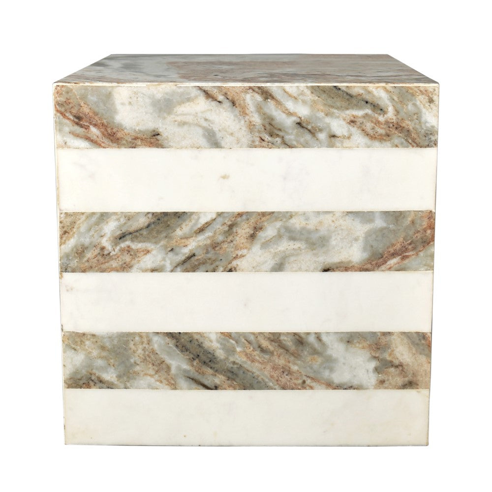 Erosia 15" Contemporary Natural Marble Handmade Cube End Table