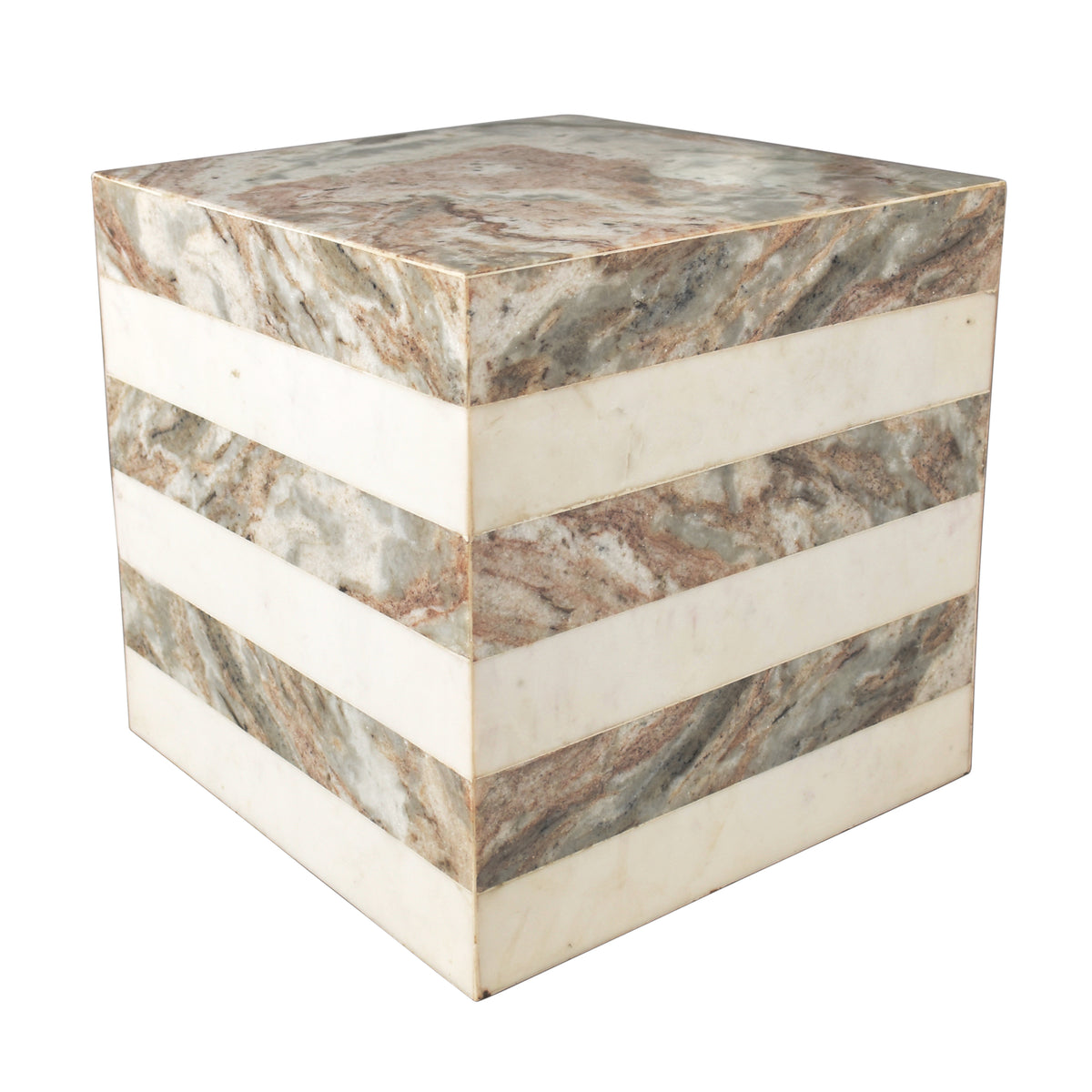 Erosia 15" Contemporary Natural Marble Handmade Cube End Table
