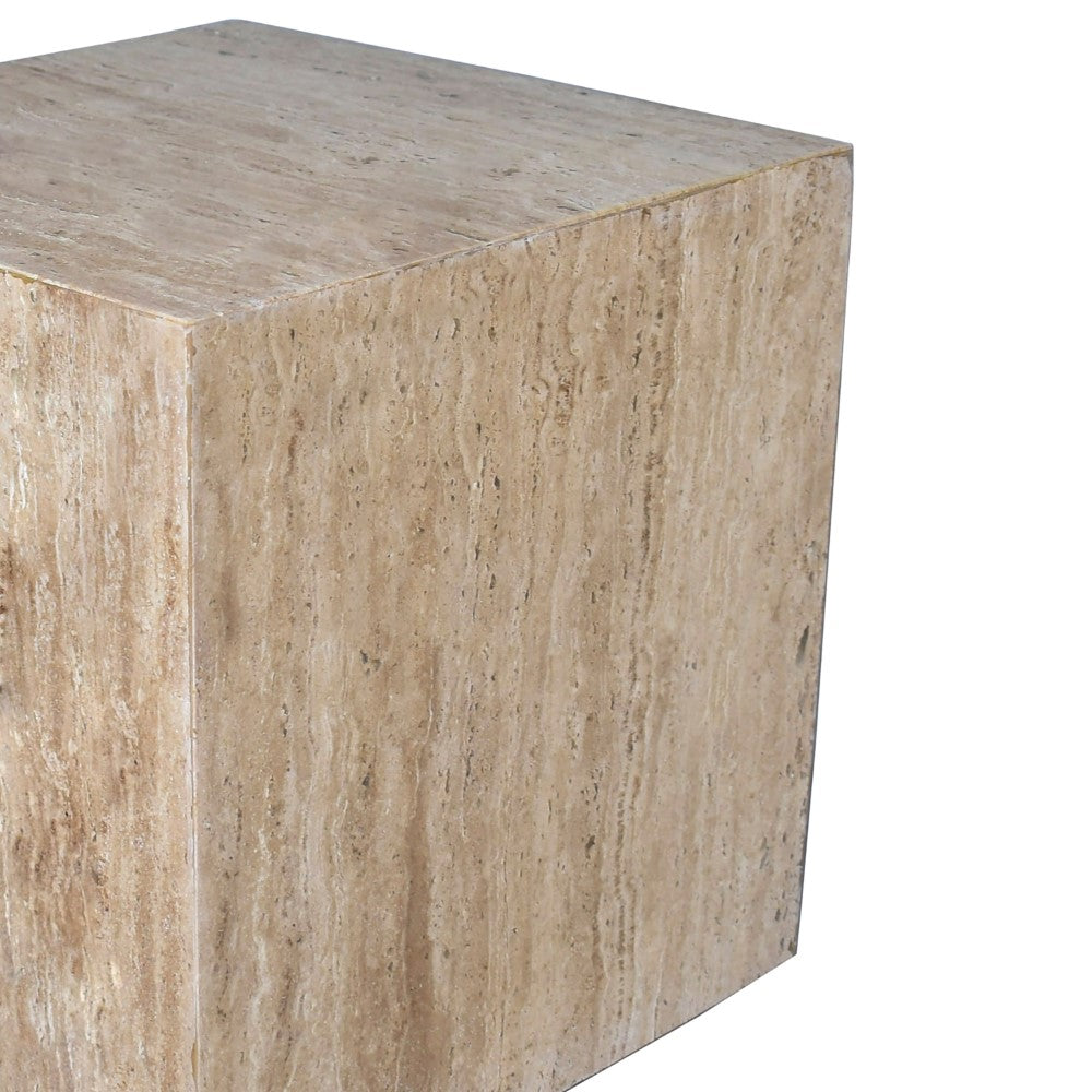 Erosia 15" Contemporary Natural Marble Handmade Cube End Table