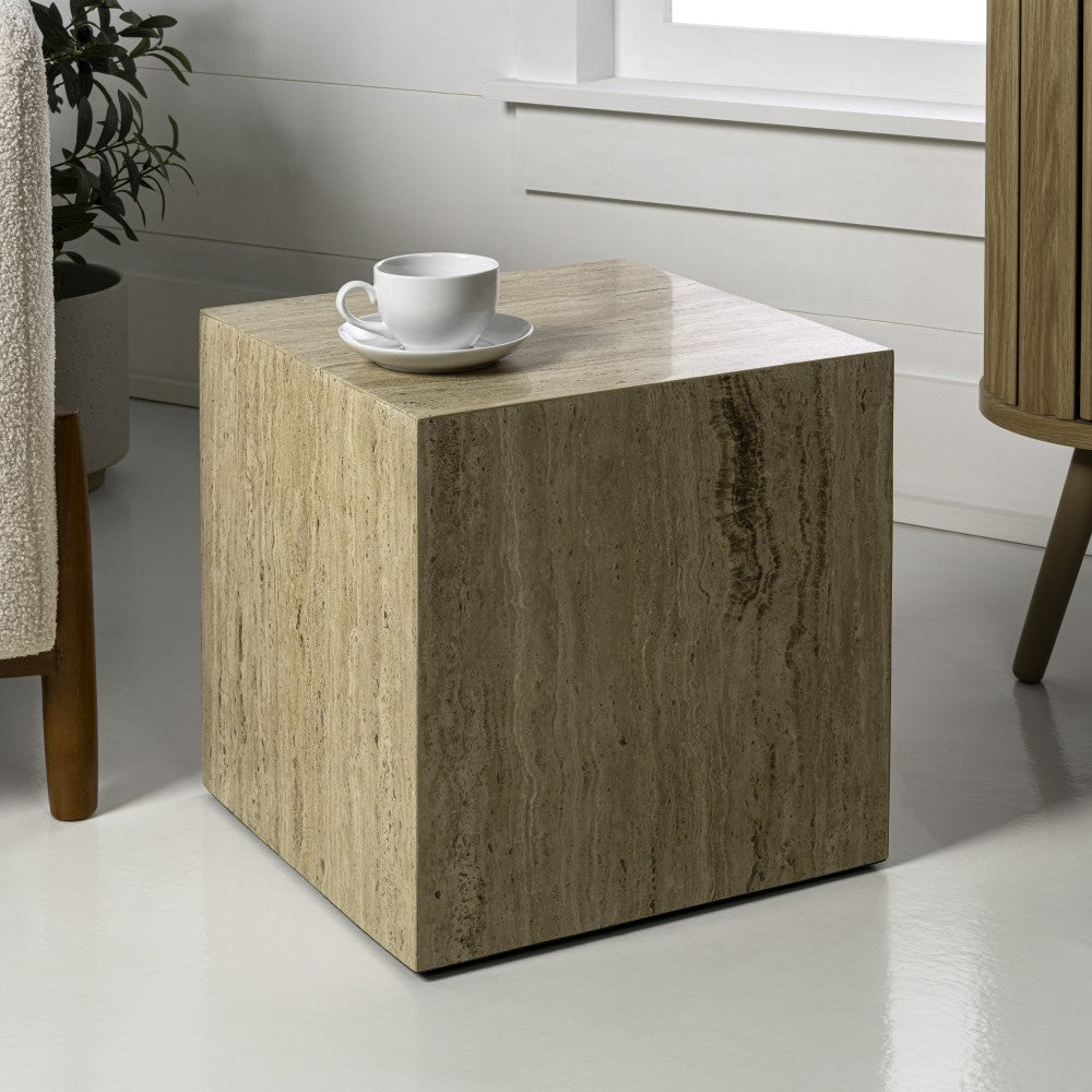 Erosia 15" Contemporary Natural Marble Handmade Cube End Table