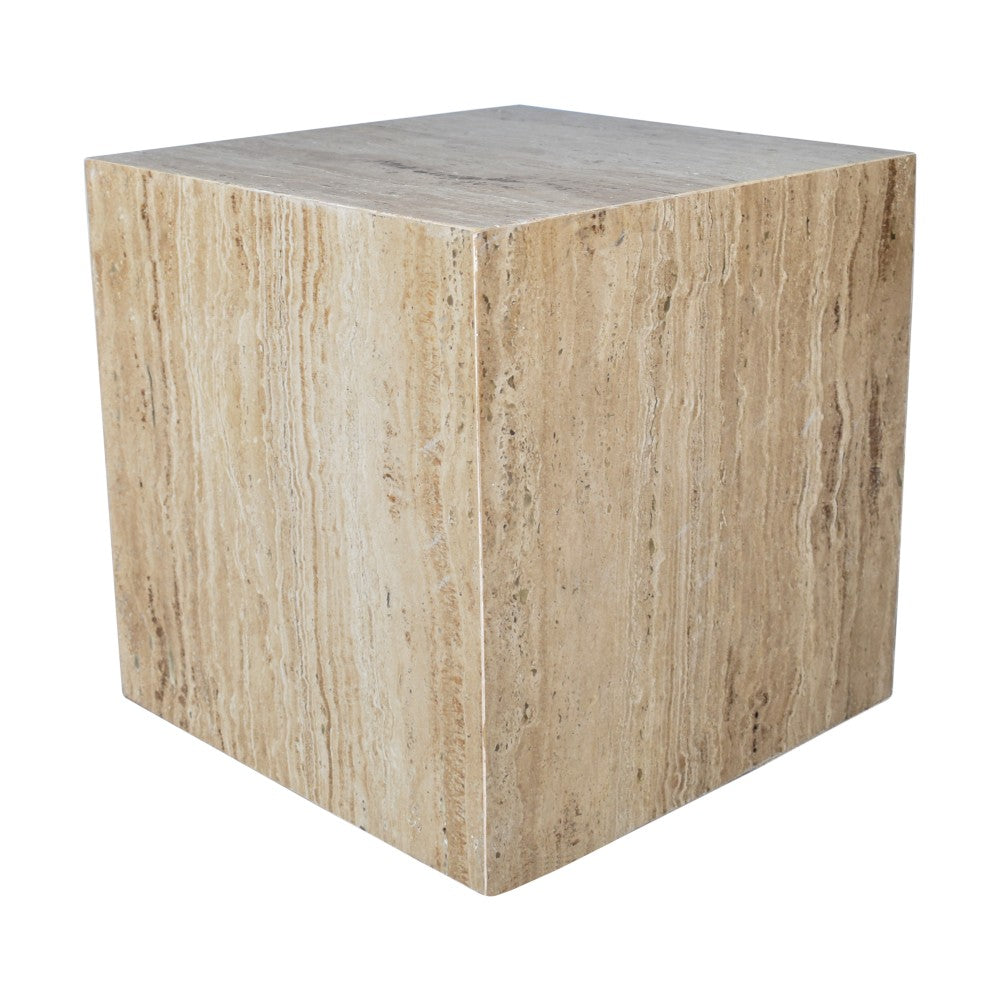Erosia 15" Contemporary Natural Marble Handmade Cube End Table