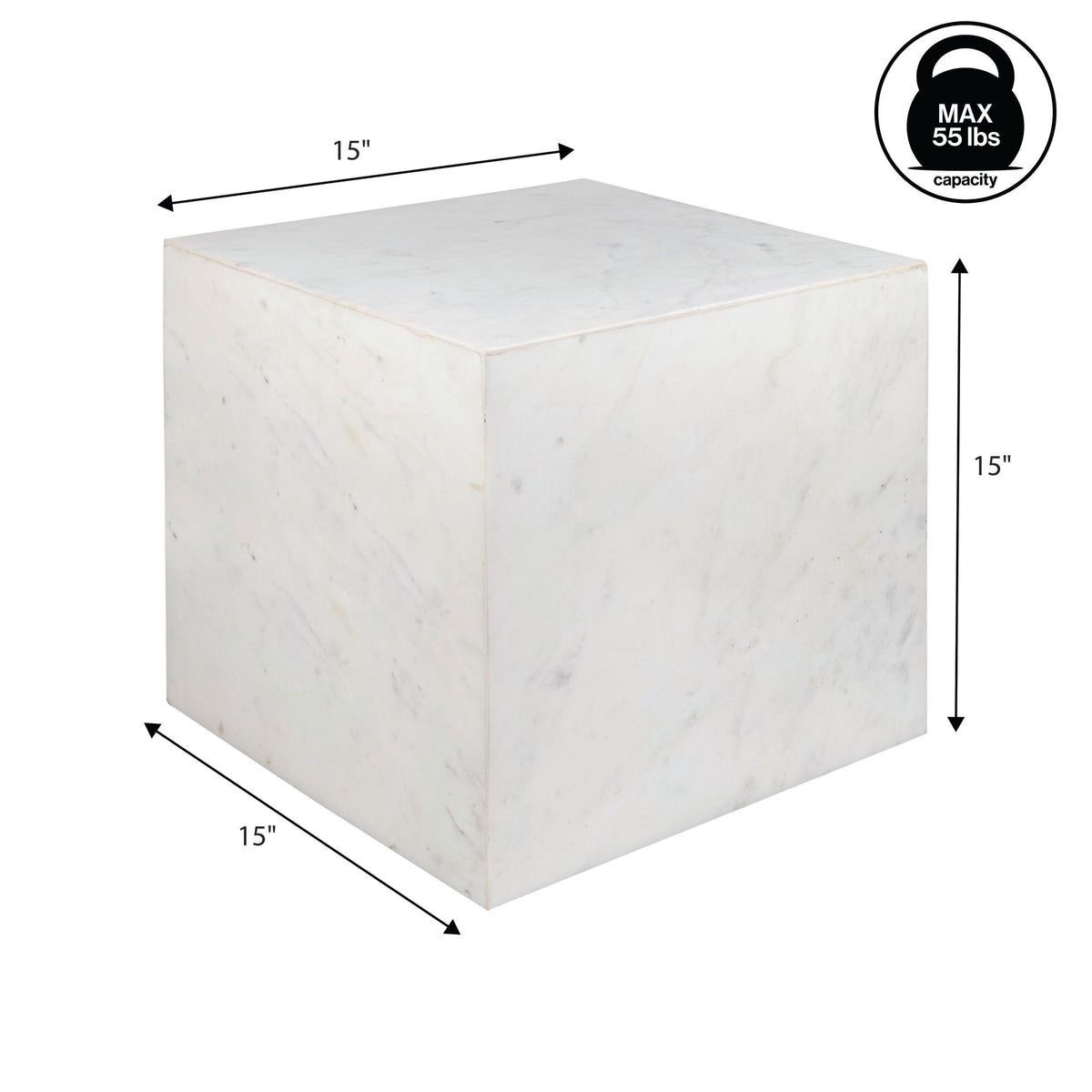 Erosia 15" Contemporary Natural Marble Handmade Cube End Table