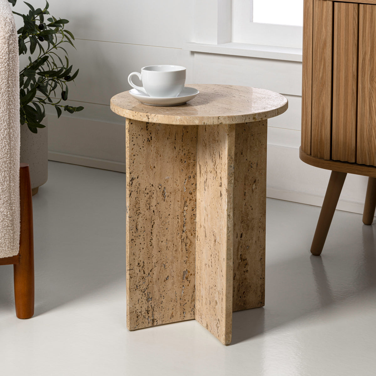 Lippa 17.75" Contemporary Natural Marble Handmade X-Shaped End Table
