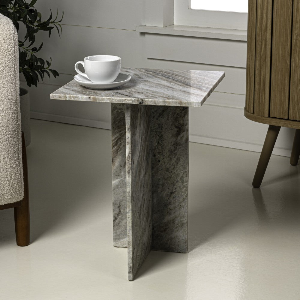 Stone 18.5" Contemporary Natural Marble Handmade T-Shaped End Table