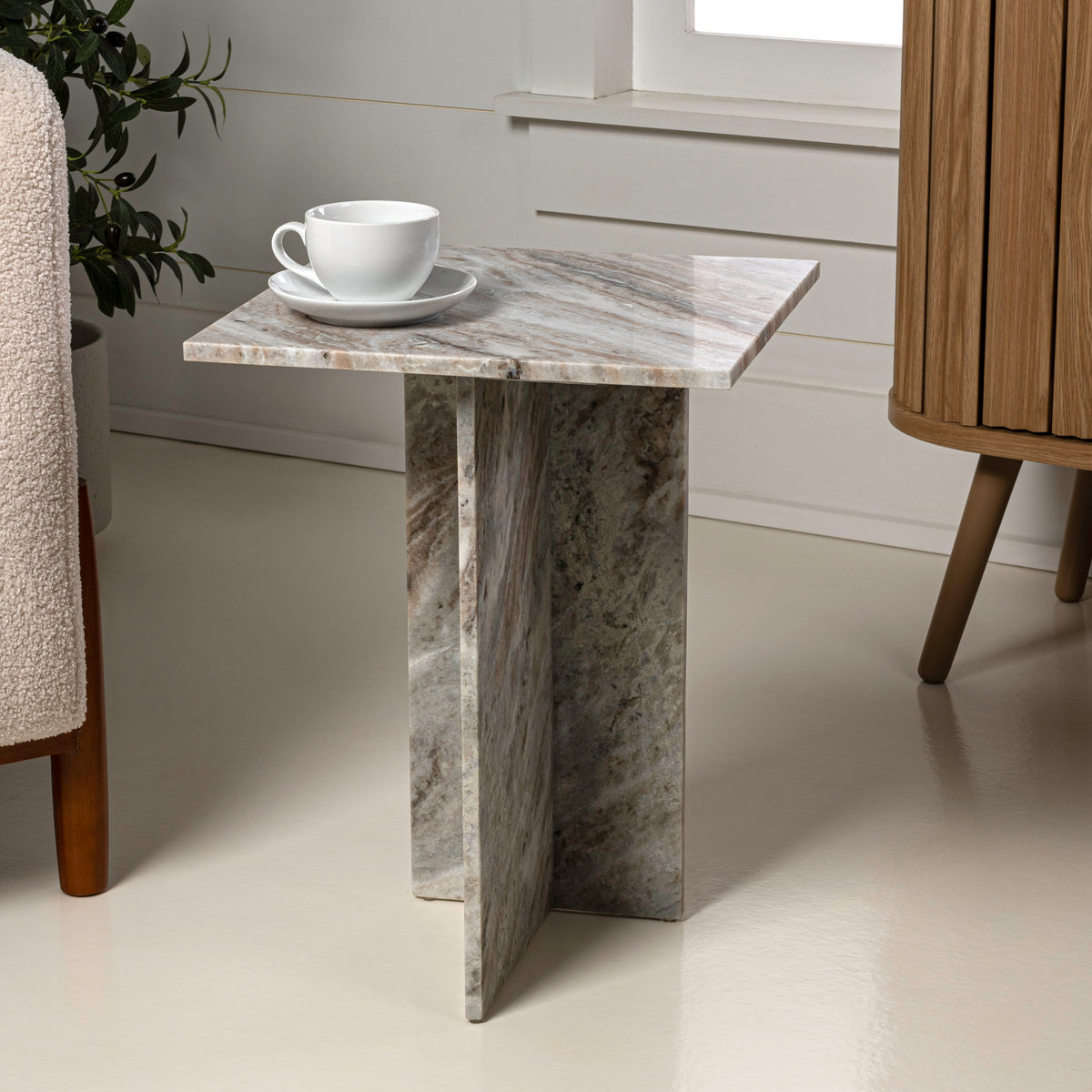 Stone 18.5" Contemporary Natural Marble Handmade T-Shaped End Table
