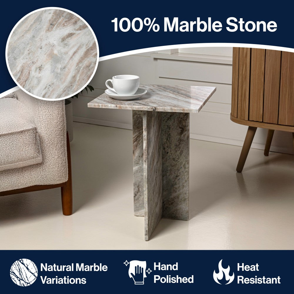 Stone 18.5" Contemporary Natural Marble Handmade T-Shaped End Table