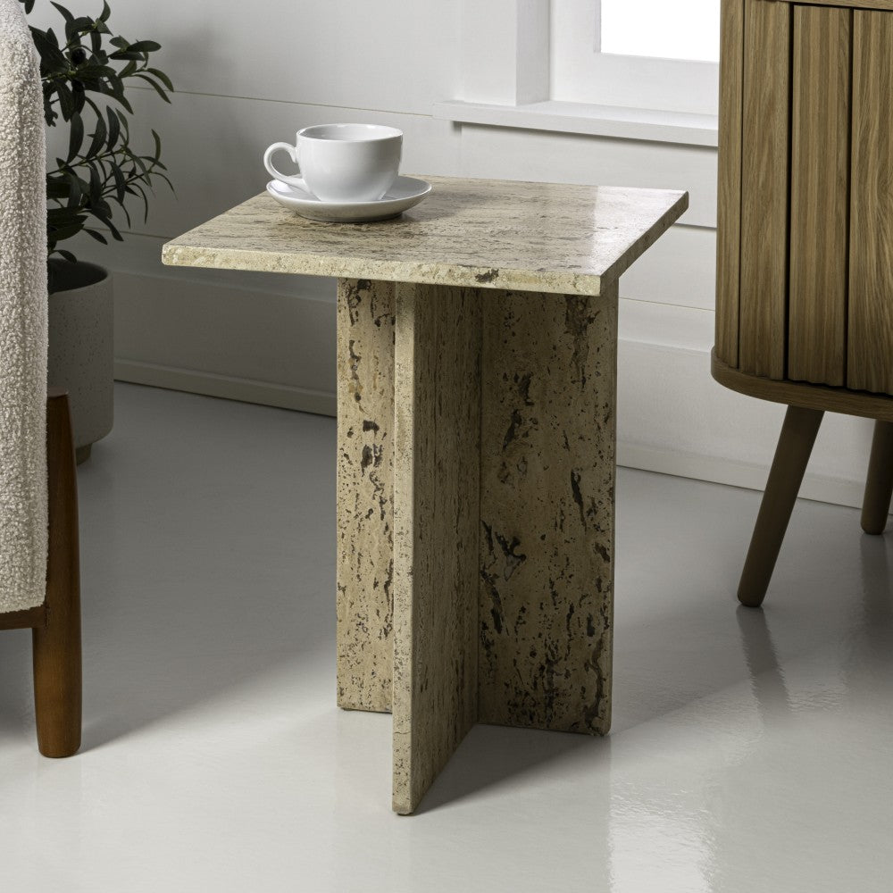Stone 18.5" Contemporary Natural Marble Handmade T-Shaped End Table