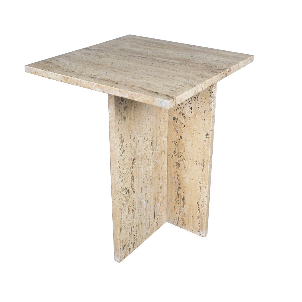 Stone 18.5" Contemporary Natural Marble Handmade T-Shaped End Table