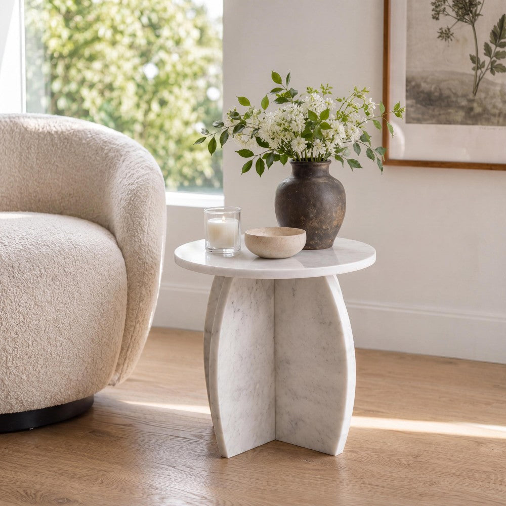 Decorative 17.5" Contemporary Natural Marble Handmade X-Shaped End Table
